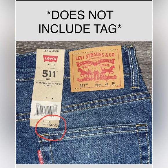 NWOT- Levi's 511 Slim Jeans 16 REG/ 28 x 28 Excellent condition - Picture 2 of 8